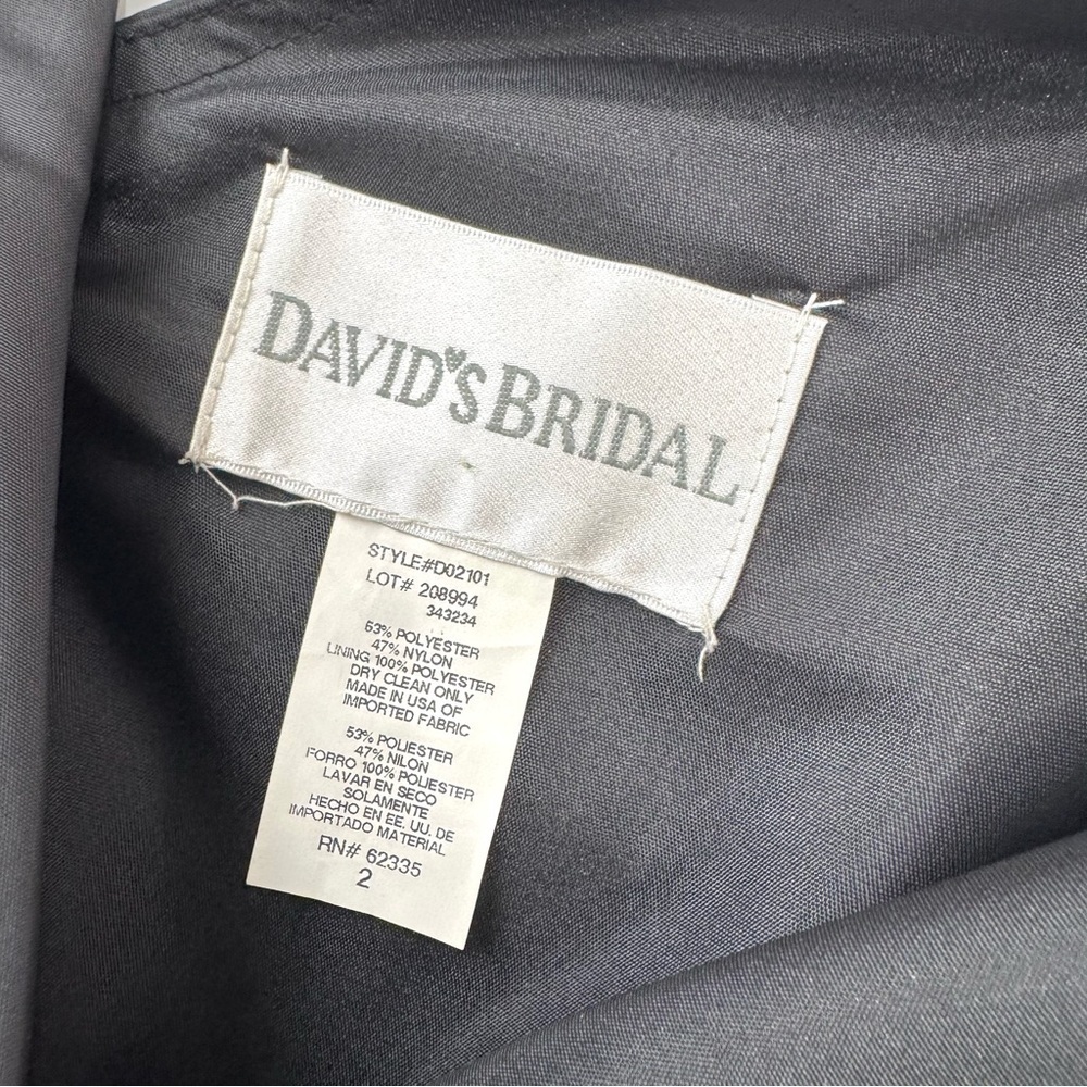 David's Bridal Sz 2 Black Bridesmaid Formal Dress For & Flare W/ Bow Sash V-Neck - Picture 8 of 12